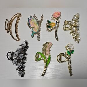 Floral & Butterfly Assorted Metal Women’s Hair Clips — Pink,  Gold, Black, White